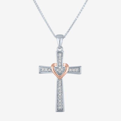 (G-H / I1-I2) Womens 1/10 CT. T.W. Lab Grown White Diamond Sterling Silver Cross Pendant Necklace