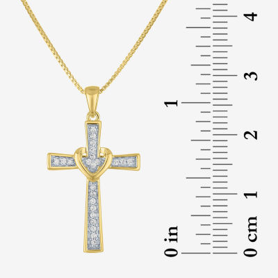 G-H / I1-I2) Womens 1/10 CT. T.W. Lab Grown White Diamond 14K Gold Over Silver Cross Pendant Necklace