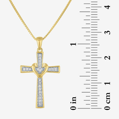 (G-H / I1-I2) Womens 1/10 CT. T.W. Lab Grown White Diamond 14K Gold Over Silver Cross Pendant Necklace