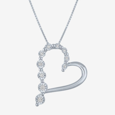 (G-H / Si2-I1) Womens 1/10 CT. T.W. Lab Grown White Diamond Sterling Silver Heart 18 Inch Pendant Necklace
