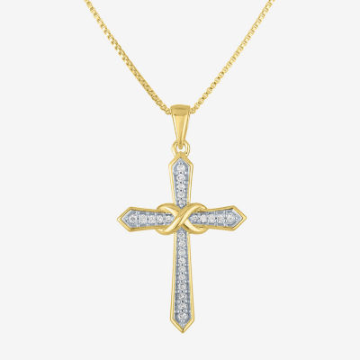 (G-H / Si2-I1) Womens 1/10 CT. T.W. Lab Grown White Diamond 14K Gold Over Silver Cross Pendant Necklace