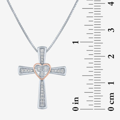 G-H / Si2-I1) Womens 1/10 CT. T.W. Lab Grown White Diamond 14K Gold Over Silver Sterling Silver Cross Pendant Necklace