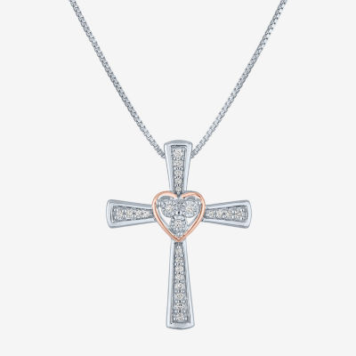 G-H / Si2-I1) Womens 1/10 CT. T.W. Lab Grown White Diamond 14K Gold Over Silver Sterling Silver Cross Pendant Necklace