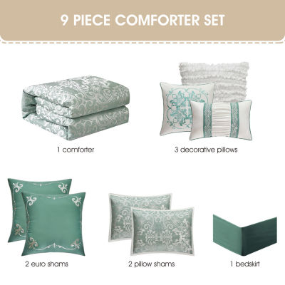 Stratford Park Ylona 9-pc. Damask + Scroll Lightweight Comforter Set