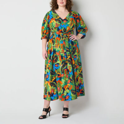 52seven Womens Short Sleeve Floral Maxi Dress Plus