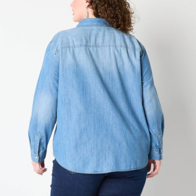 a.n.a Womens Plus Cuffed Long Sleeve Regular Fit Button-Down Shirt