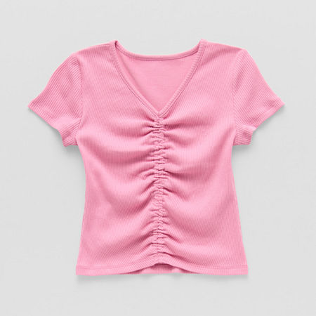 Thereabouts Little & Big Girls V Neck Short Sleeve T-Shirt, X-small (6-6x), Pink