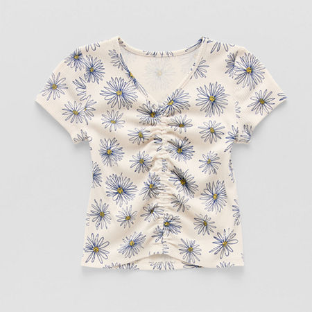Thereabouts Little & Big Kid Girls V Neck Short Sleeve T-Shirt, Xx-small (4-5), White