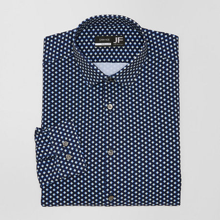 J. Ferrar 360 Stretch Performance Mens Regular Fit Wrinkle Free Long Sleeve Dress Shirt, 18-18.5 34-35, Blue