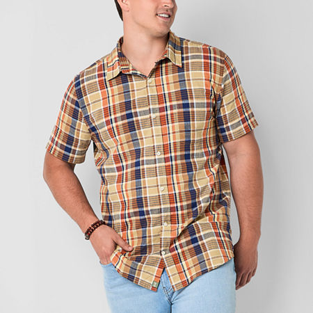 mutual weave Mens Short Sleeve Regular Fit Big and Tall Button-Down Shirt, 2x-large, Brown