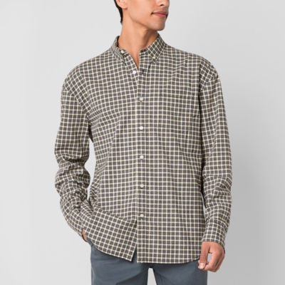 Arizona Mens Long Sleeve Cuffed Sleeve Relaxed Fit Button-Down Shirt