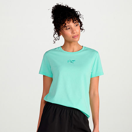 PUMA Womens Crew Neck Short Sleeve Active T-Shirt, Small, Green