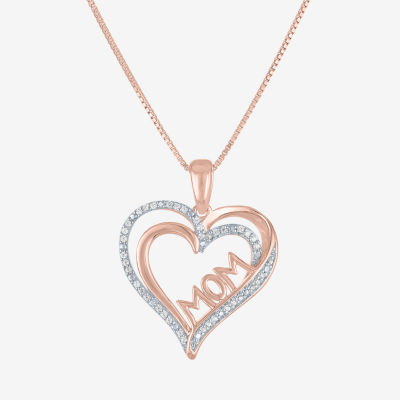 (G-H  / Si2-I1) Womens 1/10 CT. T.W. Lab Grown White Diamond 14K Rose Gold Over Silver Heart 18 Inch Pendant Necklace
