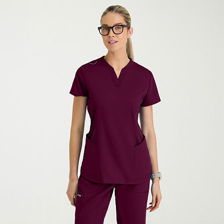 Grey's Anatomy by Barco Classic Grt303 Erin 4-Pocket Rib Knit Womens Short Sleeve Stretch Fabric Moisture Wicking Scrub Top