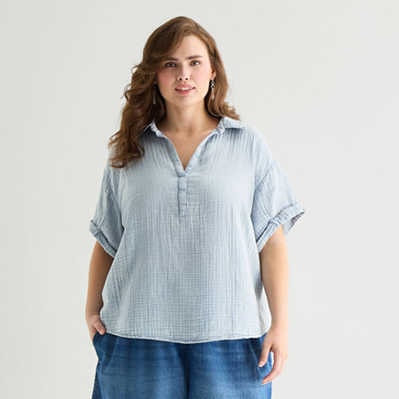 a.n.a Womens Plus Short Sleeve Blouse