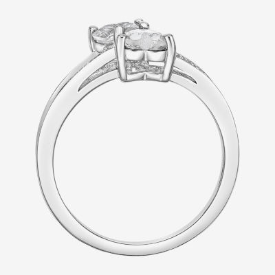 Womens Diamond Accent Genuine White Topaz Sterling Silver Side Stone Cocktail Ring