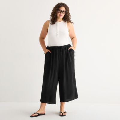 a.n.a Womens Plus Wide Leg Cropped Pant