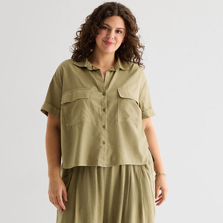 a.n.a Womens Plus Short Sleeve Blouse