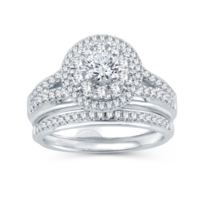 Womens 1 1/10 CT. T.W.  Natural Diamond 10K White Gold Round Bridal Set