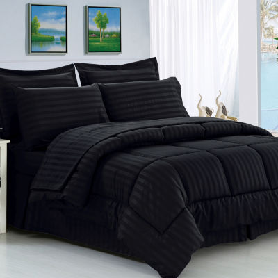 Elegant Comfort 8-Piece Complete Bedding Set Dobby Stripe - Wrinkle Resistant