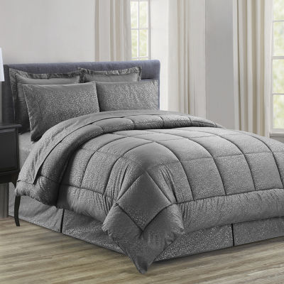 Elegant Comfort Silky Soft Floral Pattern Complete 8-Piece Comforter Set