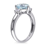 Modern Bride Gemstone Womens Genuine Blue Aquamarine Sterling Silver Heart 3-Stone Engagement Ring