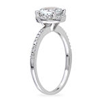 Modern Bride Gemstone Womens Diamond Accent Genuine Blue Aquamarine Sterling Silver Side Stone Halo Engagement Ring