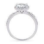 Modern Bride Gemstone Womens Diamond Accent Genuine Blue Aquamarine Sterling Silver Side Stone Halo Engagement Ring