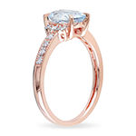 Modern Bride Gemstone Womens Diamond Accent Genuine Blue Aquamarine 18K Gold Over Silver Oval Engagement Ring
