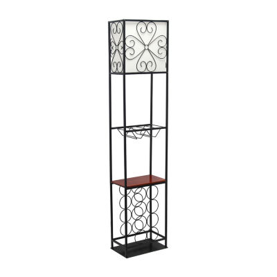 Metal And Wood Etagere Wine Rack Lamp, Color Black JCPenney