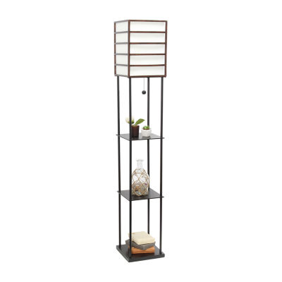 1 Light Metal Etagere Floor Lamp with Storage Shelves