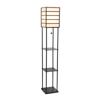 1 Light Metal Etagere Floor Lamp with Storage Shelves