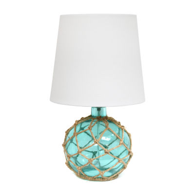 All the Rages Aqua With White Shade Glass Table Lamp JCPenney