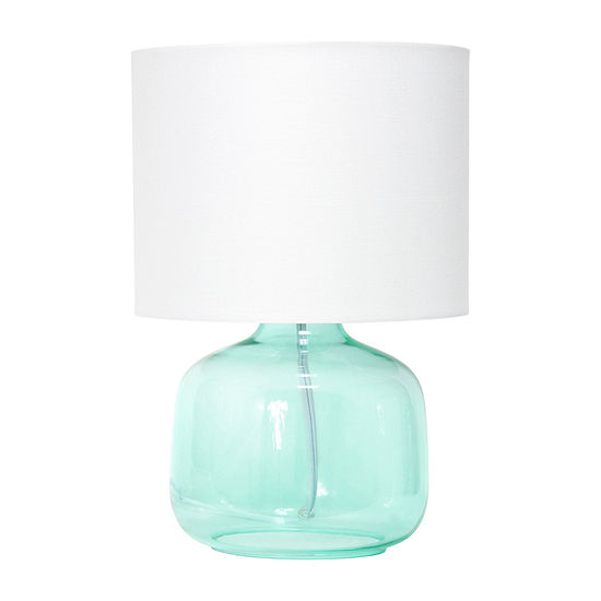 Aqua With White Shade Glass Table Lamp