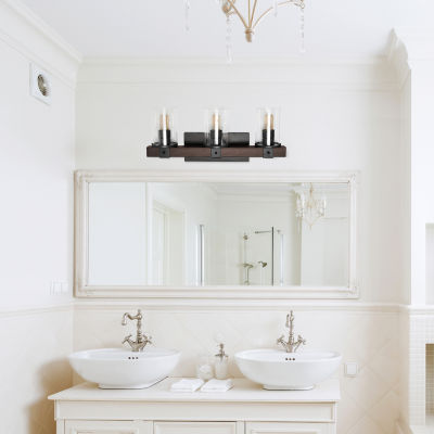All the Rages 3-Light Vanity With Restored Wood Look Vanity Light