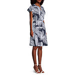 Liz Claiborne Short Sleeve Floral A-Line Dress