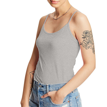 Hanes Women's Stretch Cotton Cami With Built-In Shelf Bra, Small, Gray