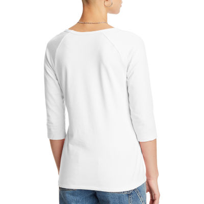 Hanes Womens Round Neck 3/4 Sleeve Active T-Shirt