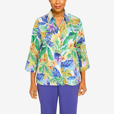 Alfred Dunner Tropic Zone Womens 3/4 Sleeve Blouse
