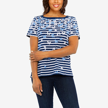  Alfred Dunner Jean Pool Womens Boat Neck Short Sleeve T-Shirt