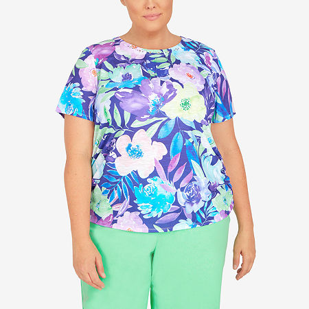  Alfred Dunner Tropic Zone Womens Plus Round Neck Short Sleeve T-Shirt