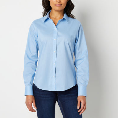 Liz Claiborne Wrinkle Free Womens Long Sleeve Regular Fit Button-Down Shirt