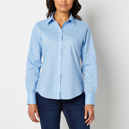 Liz Claiborne Womens Long Sleeve Regular Fit Button-Down Shirt, X-small, Blue