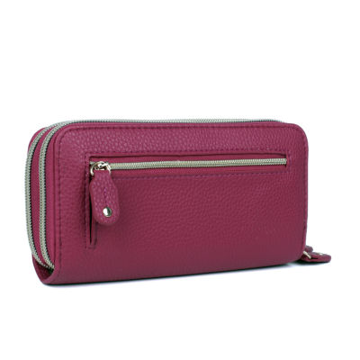 Julia Buxton Slim Double Zip Womens RFID Blocking Wallet