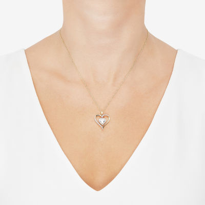 Womens Diamond Accent Lab Created White Sapphire 14K Gold Over Silver Heart Pendant Necklace