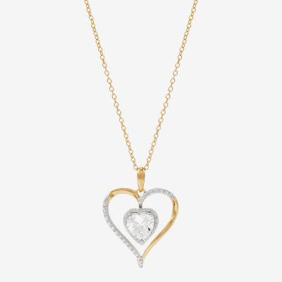 Womens Diamond Accent Lab Created White Sapphire 14K Gold Over Silver Heart Pendant Necklace