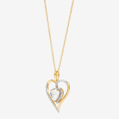 Womens Diamond Accent Lab Created White Sapphire 14K Gold Over Silver Heart Pendant Necklace