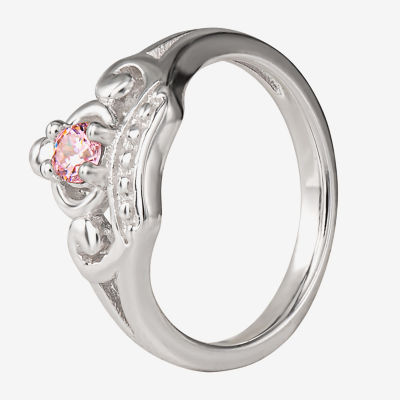 Disney Collection Girls Pink Cubic Zirconia Sterling Silver Princess Cocktail Ring