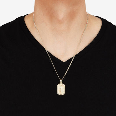 Mens 14K Gold Over Silver Cross Rectangular Pendant Necklace