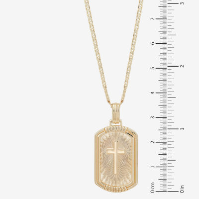 Mens 14K Gold Over Silver Cross Rectangular Pendant Necklace